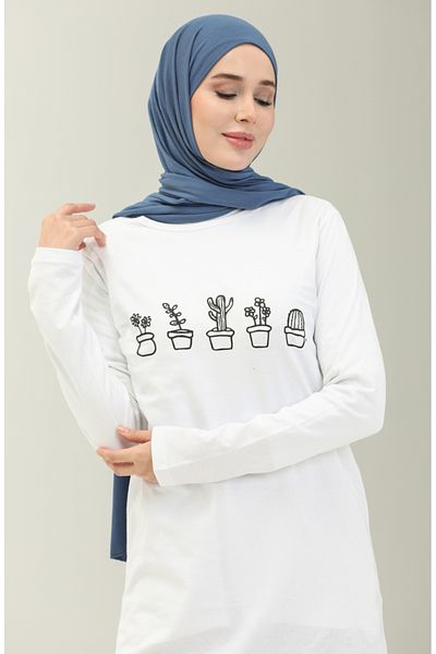 sefamerve White Printed Tunic 6001-03