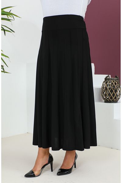 sefamerve Black Large Size Sandy Striped Skirt - 1745-03