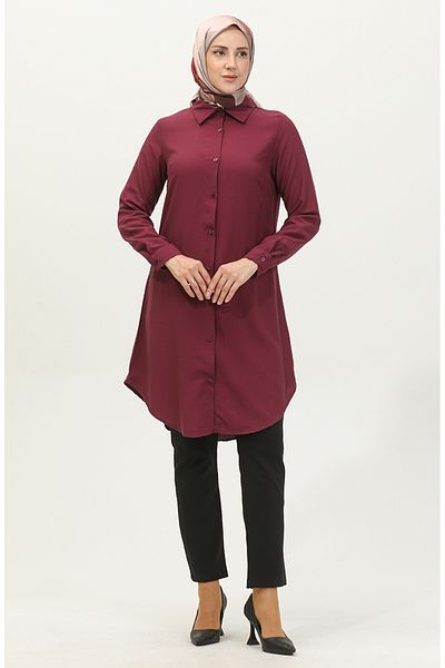 sefamerve Plum Viscose Tunic 6110-02 - Buttoned