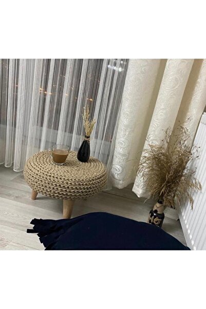 Hayal Home Dekoratif Konik Ayaklı Hasır Puf Sehpa (42x12)
