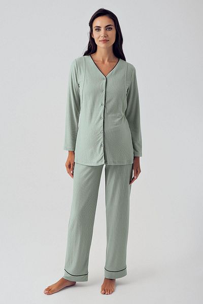 Artış Flexible Viscous Maternity Pajamas Set - Long Sleeve and Buttoned