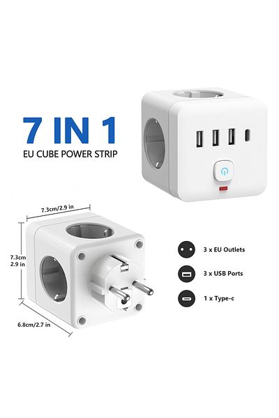 RNG 7-in-1 EU Power Strip, Power Strip Surge Protector, 3 AC Outlets 3 USB 1 Type-C, Desktop Charging...