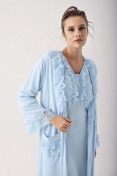 Artış Lace Buttoned Flexible Viscose Maternity Dressing Gown Nightgown