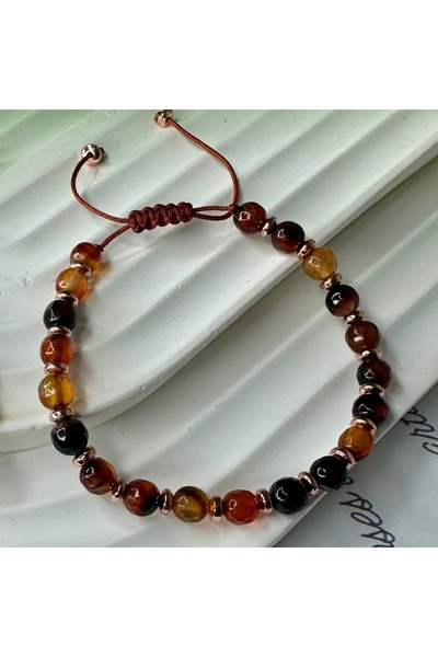 Elifsu Jewelry أساور قابلة للتعديل بتصميم مفصل من حجر العقيق الأحمر (كارنيليان).
