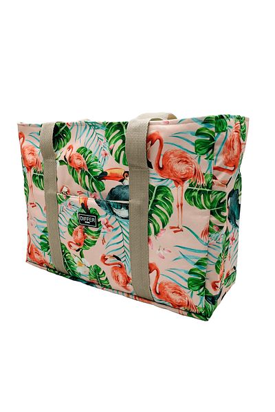 Differ Studio Tropical Patterned Pink and Leafy Black 2-Piece Strap Sports Bag - For Beach/Sleeve/Shoulder