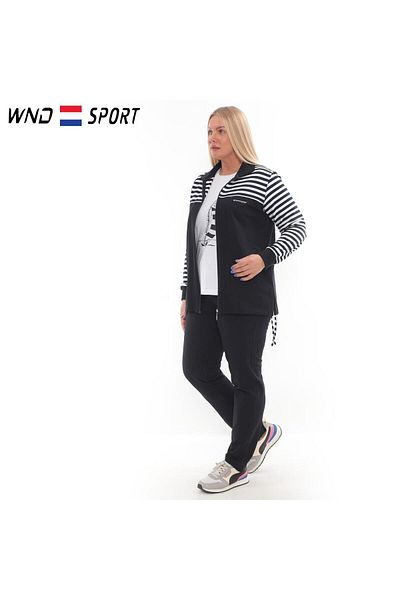 WND SPORT Stand Collar Printed Striped Side Slits Classic Leg 3-Piece Wnd Women's Large Size Tracksuit Set