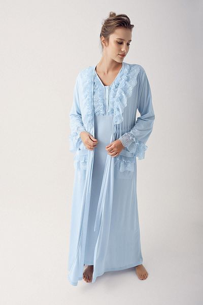 Artış Lace Buttoned Flexible Viscose Maternity Dressing Gown Nightgown