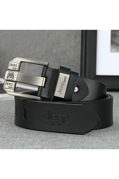 Jeep Black Leather Belt - Italian Stylish and Metal Buckle Detail