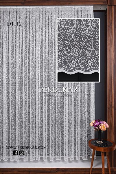 Perdekar Ağaç Dalı Desenli Tül Perde (1X3 SIK PİLELİ)
