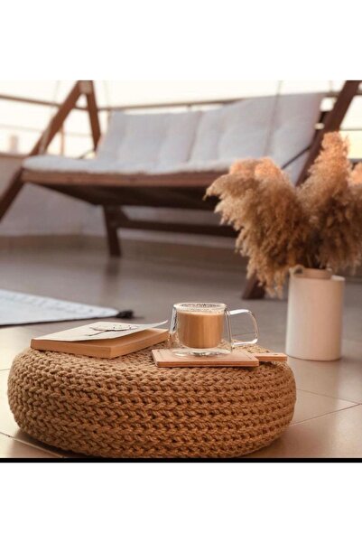 Hayal Home Hasır Örgü Detaylı Dekoratif Puf(tam Sarım Ebat 42x12)