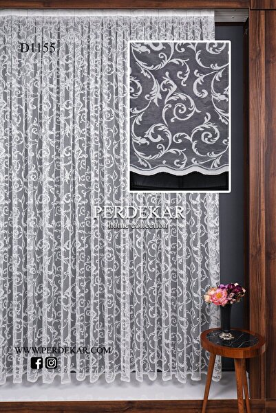 Perdekar Sarmaşık Desenli Örme Tül Perde (1X3 SIK PİLELİ)