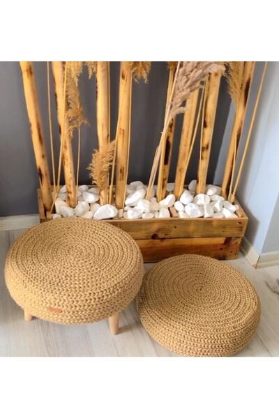 Hayal Home Hasır Örgü Ip Sarım Ikili Puf Sehpa Takımı [42*12]
