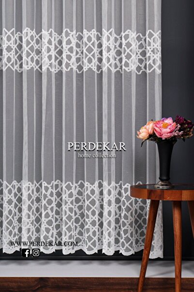 Perdekar Ara Boşluklu Altıgen Desen Örme Tül Perde (1X3 SIK PİLELİ)