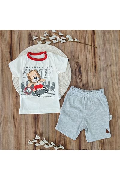 Bebella Gray 2-Piece Set for Baby Boy Girl - Short Sleeve Summer Printed Gift Top and Bottom Set 6-18 Months
