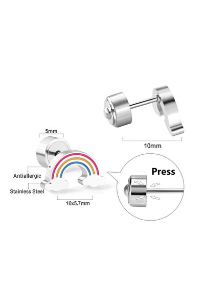 1PARÇAMAVİ Gökkuşağı Cerrahi Çelik Kız Çocuk Küpesi