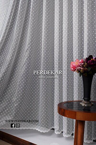 Perdekar Yoğun Puantiyeli Desen Örme Tül Perde (1X3 SIK PİLELİ)