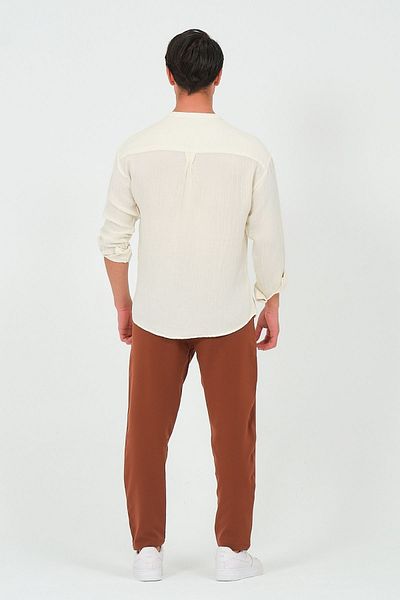 RELAXL Extra Loose Cut - Crew Neck 100% Cotton Cream Μουσελίνα Καλοκαιρινό πουκάμισο, Μακρυμάνικο