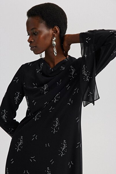 Touché Privé Φόρεμα σιφόν κεντημένο με πέτρα-Μαύρο 24S1T0002-101