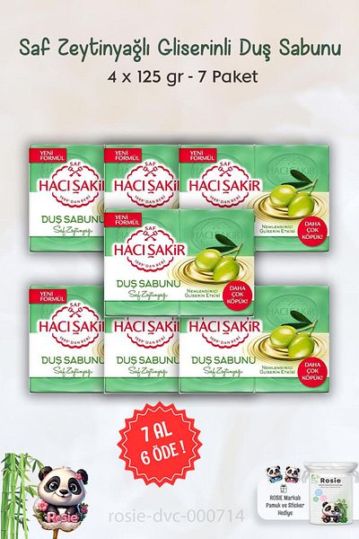 Hacı Şakir Hacı Şakir Glycerin Olive Oil Shower Soap - 4 x 125 gr and ROSIE