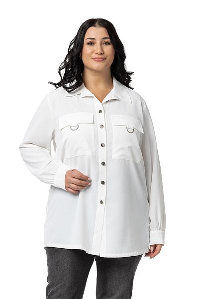 DISENTIS MODEST Large Size White Shirt - D Buckle Detail, Pocket and Cuff