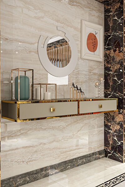 Givayo Mobilya Ada Duvara Monte Dresuar 120 Cm Altın Bantlı Kumtaşı