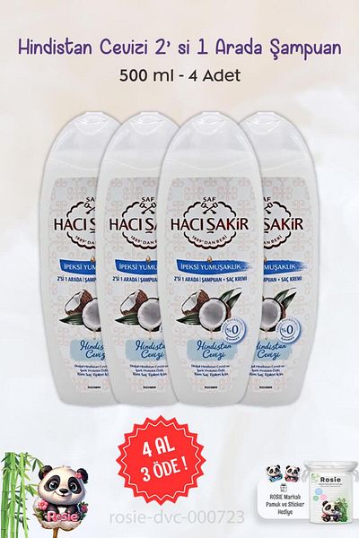 Hacı Şakir Hacı Şakir Coconut - BUY 4 GET 3 PAY 2 in 1 Shampoo 500 ml and ROSIE