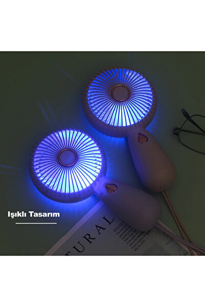 ROBEVE Mini Vantilatör Şarjlı Yüksek Fan Gücü Tutmalı Fan Mini Fan Vantilatör Işıklı Vantilatör