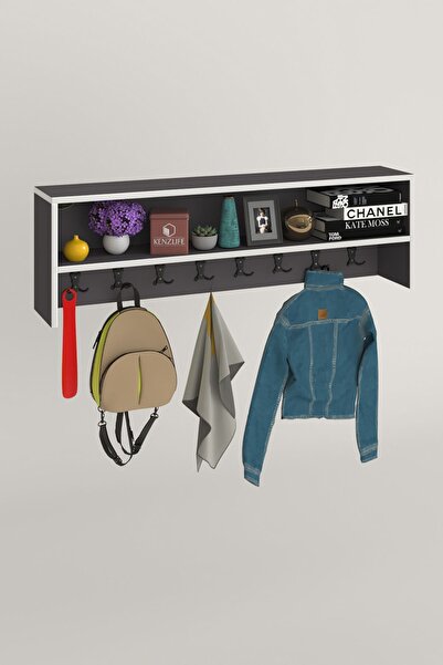 Kenzlife Elbise Askılığı Askılık Zeytuni Gri 35*100*20 Siyah 8 Adet Askı Portmanto Raflı