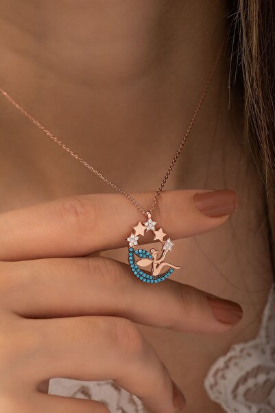 Nereze 925 Ayar Ay Yıldız Peri Kadın Gümüş Kolye