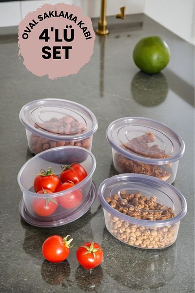 Espas Home Smoked 4 Piece Oval Storage Set