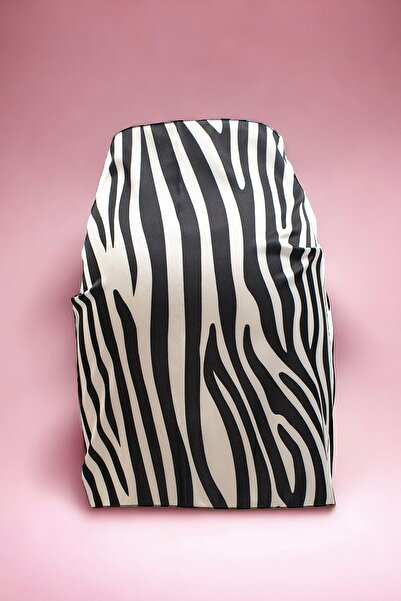 pistore Black Zebra Patterned Short Pareo Satin Women's Beach Dress New Season