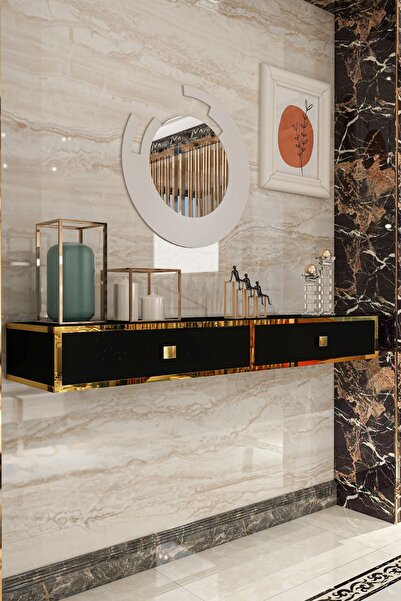 Givayo Mobilya Ada Duvara Monte Dresuar 120 Cm Altın Bantlı Siyah