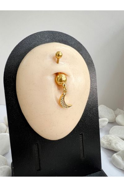 Karınca Piercing Crescent Moon Gold Color Belly Piercing Surgical Steel Gold Piercing