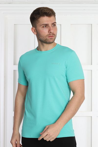 NEED LİFE Men's Dark Mint Print Detailed Crew Neck T-Shirt