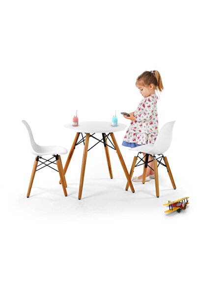 Seduna Eames Child 2x1 Sandalye Masa Takım | Natural Ahşap Ayaklı