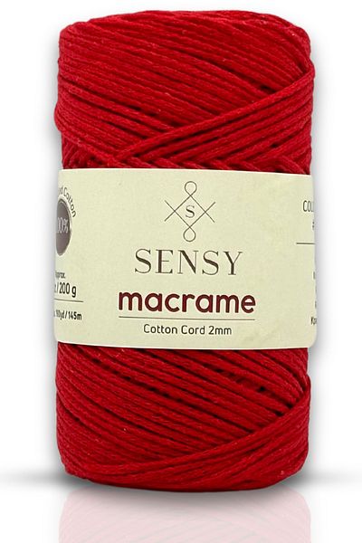 SENSY Geantă roșie Premium Koton Macrame 2 mm - Lanț de frânghie de încărcare Macrame