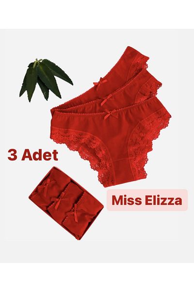 MİSS ELİZZA 10023-Πρωτοχρονιάτικο Δαντελένιο Μπικίνι Κόκκινο 3 Τεμάχια