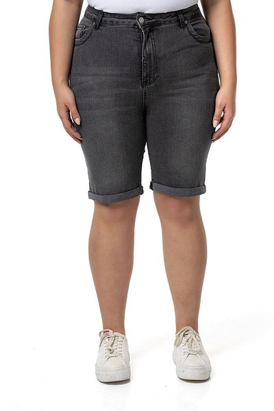 DISENTIS MODEST Plus Size - Folded Leg Five-Pocket Denim Anthracite Shorts