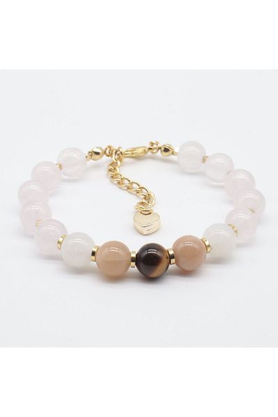 Artaril Natural Stone Strong Women's Bracelet Pink Quartz Moon Stone Tiger Eye Sun Stone