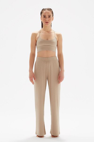 Comm-Ci Marigold Nude Ribbed Organic Cotton Elastic Waist Comfortable Cut Trousers