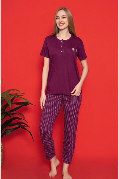 LİLA İÇ GİYİM Viscose Short Sleeve Pajama Set