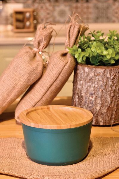 Bambum Blue Slalom Granite Storage Box with Bamboo Lid 14cm