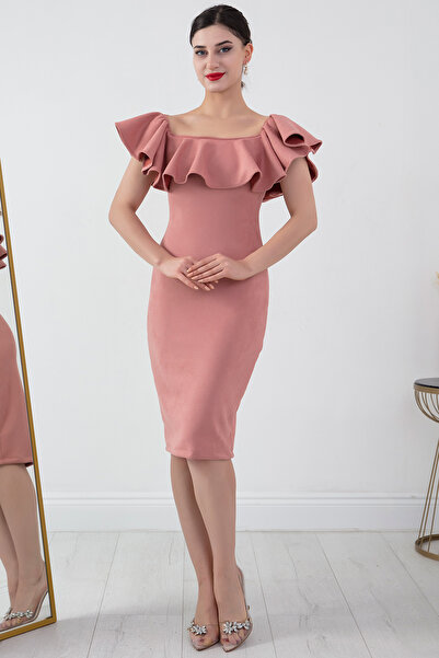 PULLIMM Suede Midi Madonna Collar Dress - 3938