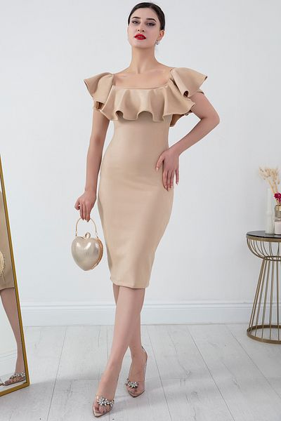PULLIMM Suede Midi Madonna Collar Dress - 3938