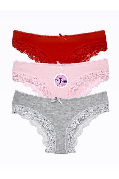 MİSS ELİZZA 100101 -Bikini din dantela roz, gri, rosu 3 piese