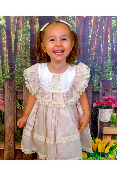 minikiti Vintage Design Baby Girl Dress - Cotton, Scalloped and Lined, Birthday Holiday