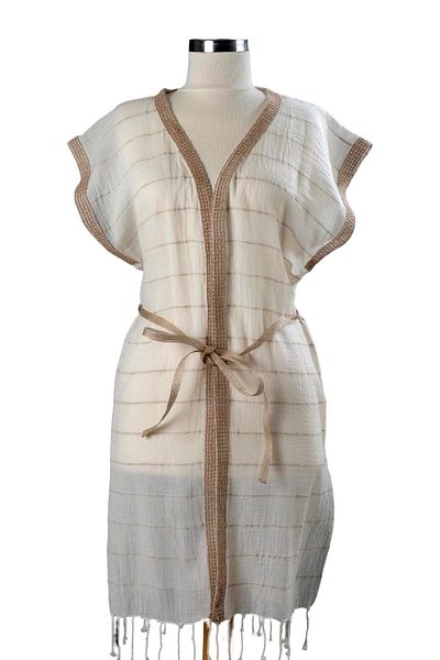 Dosimira Straw Collar Striped Kimono