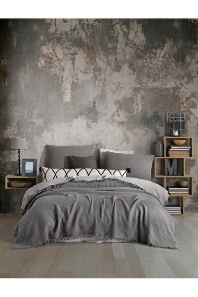 destinyhometex Anthracite 4 Layer Multi Muslin 100% Cotton King Size Bedspread 240X260 cm King Size