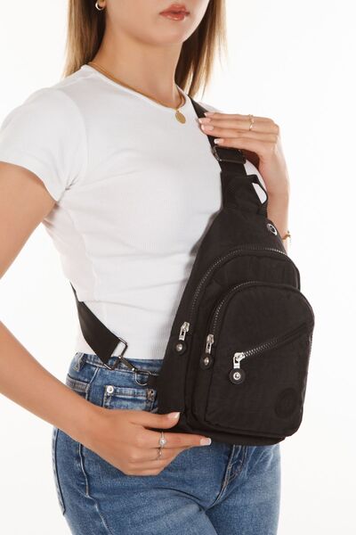 NEWISH POLO ACCESSORIES Черна чанта за през рамо от набръчкан плат - Унисекс,...