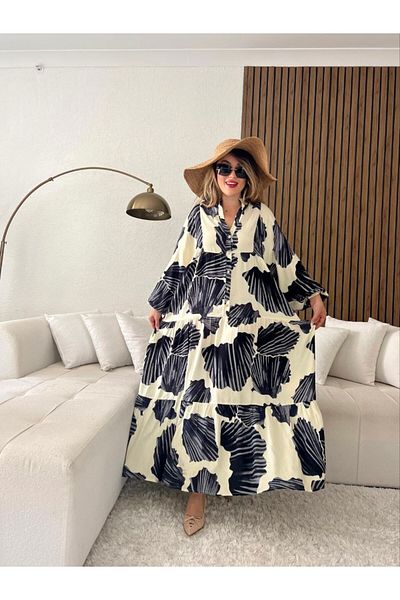 Bestella Rochie de damă din viscoză din bumbac - croială confortabila și detaliu cu nasturi cu model